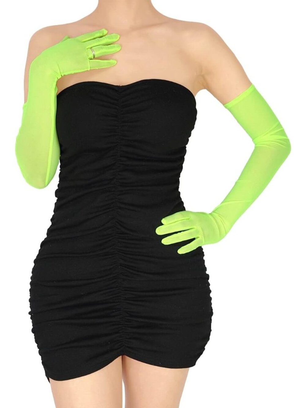 Women's Green 1920s Stretchy Elbow Length Long Sheer Mesh Tulle Opera Gloves